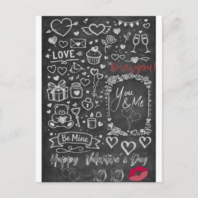 Happy Valentine´s Day - Love chalkboard Vykort (Framsida)