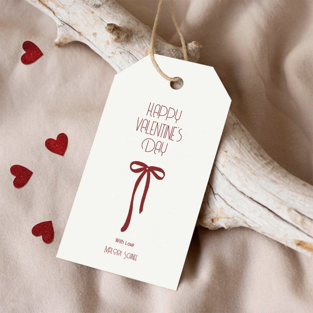 Happy Valentine’s Day – Minimal Ribbon Bow Presentetikett (Skapare uppladdad)