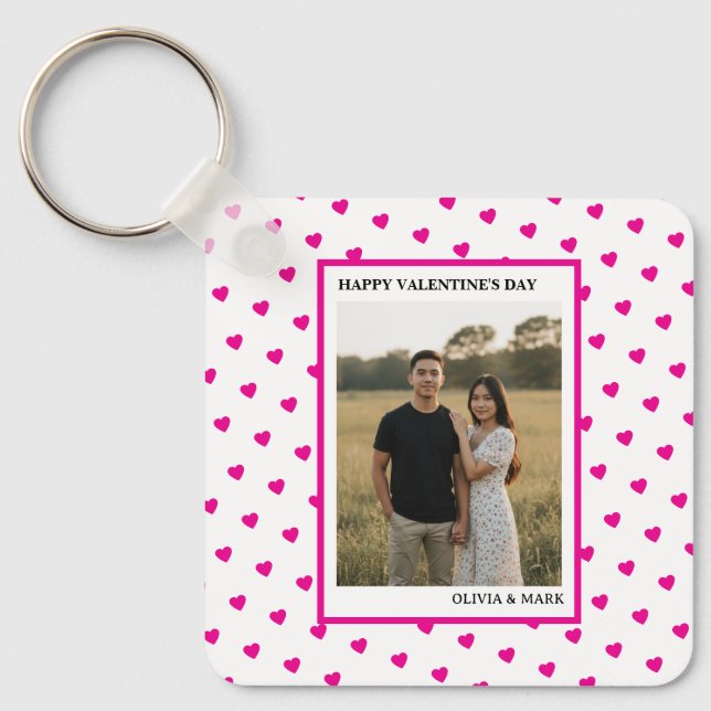 Happy Valentine’s Day Pink Heart Custom love Nyckelring (Framsida)