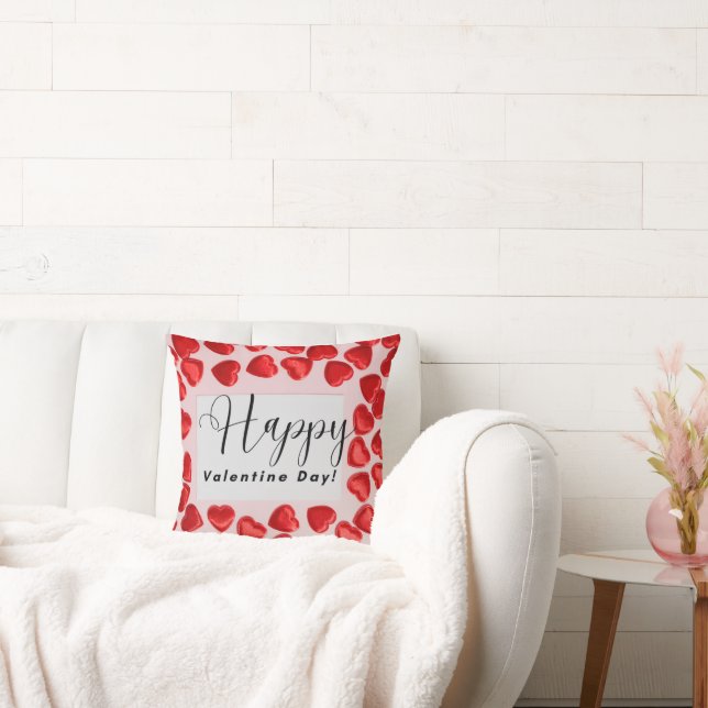 Happy Valentine’s Day – Red Heart Pattern Romantic Kudde (Soffa)