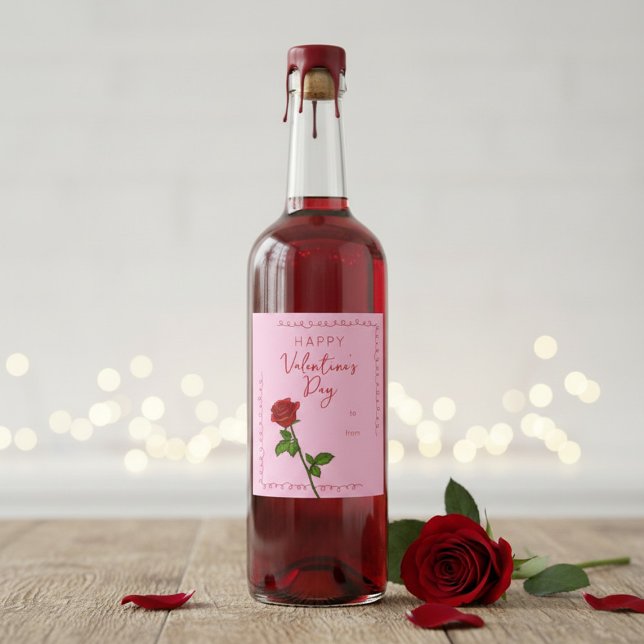 Happy Valentine’s Day Rose Custom Wine Label Vinflaska Etikett (Skapare uppladdad)