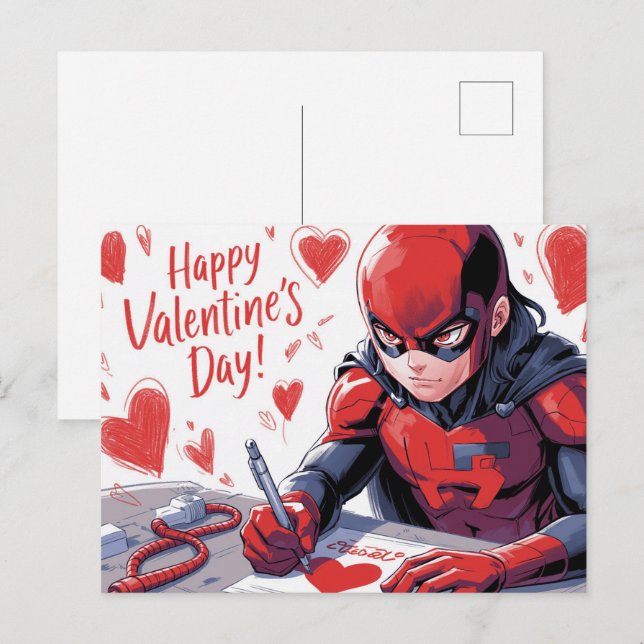 Happy Valentine’s Day Super-Héros -3 Vykort (Fram/baksida)