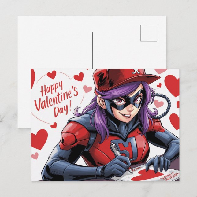 Happy Valentine’s Day Super-Héros Vykort (Fram/baksida)