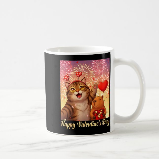 Happy Valentines 2026 Cute Cat Capybara Party Art  Kaffemugg (Höger)