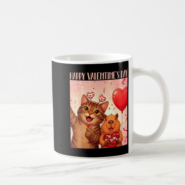 Happy Valentines 2026 Cute Cat Capybara Party Art  Kaffemugg (Höger)