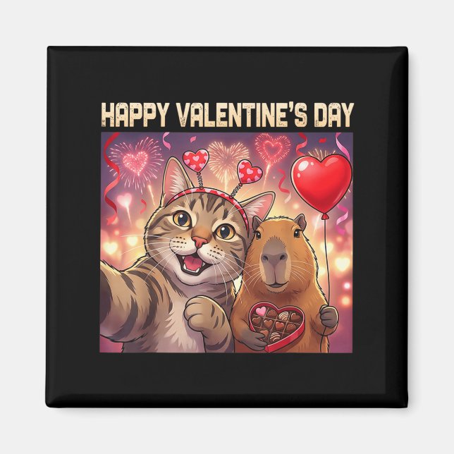 Happy Valentines 2026 Cute Cat Capybara Party Art  Magnet (Framsidan)