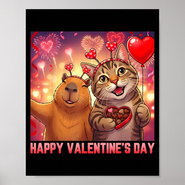 Happy Valentines 2026 Cute Cat Capybara Party Art  Poster (Framsidan)