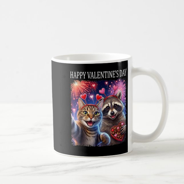 Happy Valentines 2026 Cute Cat Raccoon Party Art  Kaffemugg (Höger)