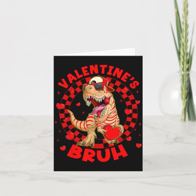 Happy Valentine's Bruh Funny Dinosaur Valentine Me Kort (Framsida)