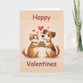 Happy Valentines Cat & Dog design Kort