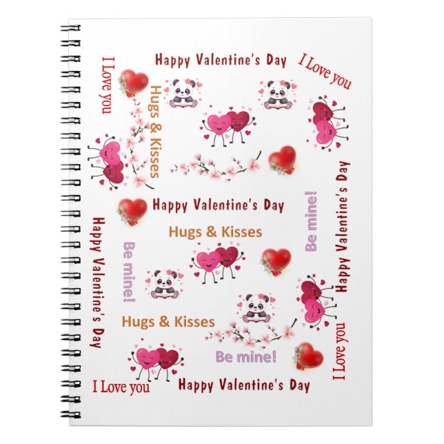 Happy Valentine's Couple Hearts Spiral Notebook  Anteckningsbok (Framsidan)