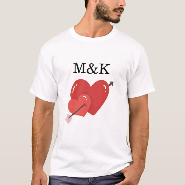 Happy valentines cute love hearts monogram  t shirt (Framsida)