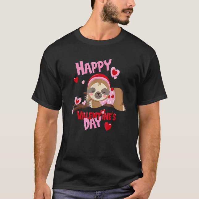 Happy Valentines Day Baby Sloth For Boys And Girls T Shirt (Framsida)