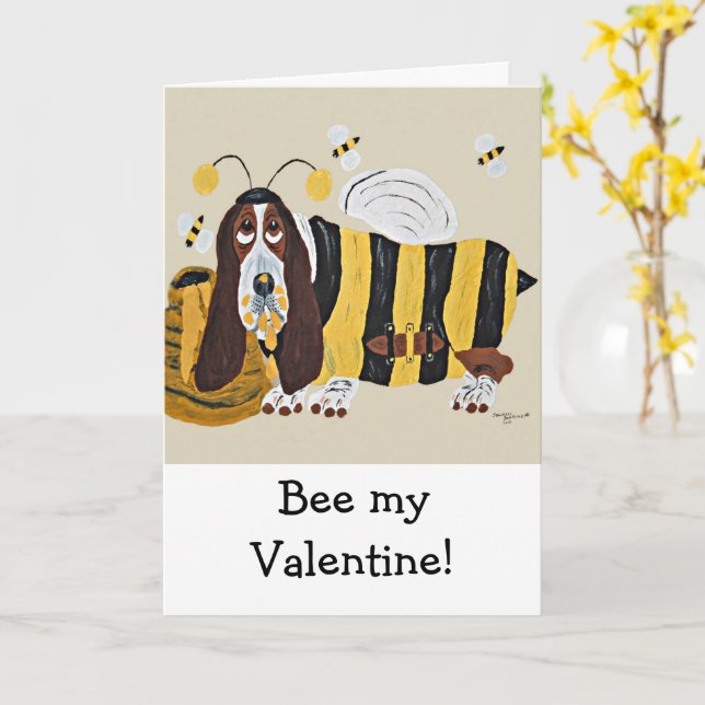 Happy Valentine's Day Basset Folded Greeting Card Kort (Gul blomma)