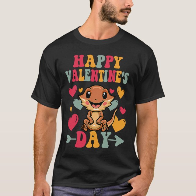 Happy Valentines Day Bearded Dragon Heart Love Gro T Shirt (Framsida)