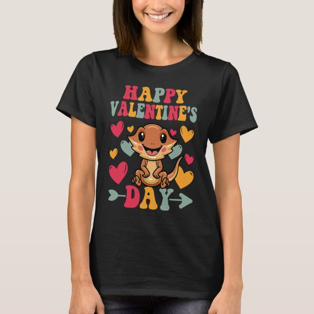 Happy Valentines Day Bearded Dragon Heart Love Gro T Shirt (Framsida)