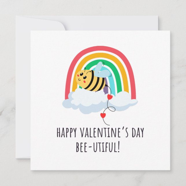 Happy Valentine's Day Bee-utiful Flat Card Julkort (Framsida)