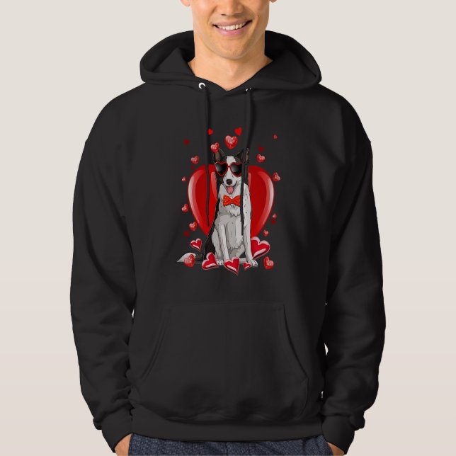 Happy Valentines Day Border Collie   Dog Hoodie (Framsida)