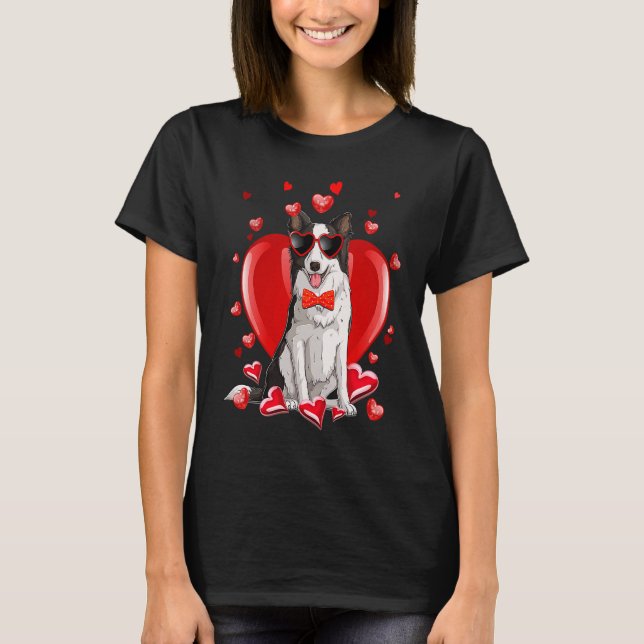 Happy Valentines Day Border Collie   Dog T Shirt (Framsida)