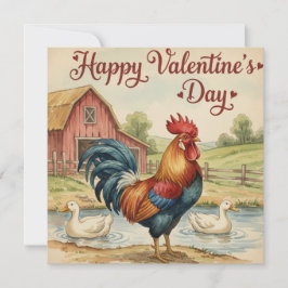 Happy Valentine's Day card Rooster Chicken  Anteckningskort