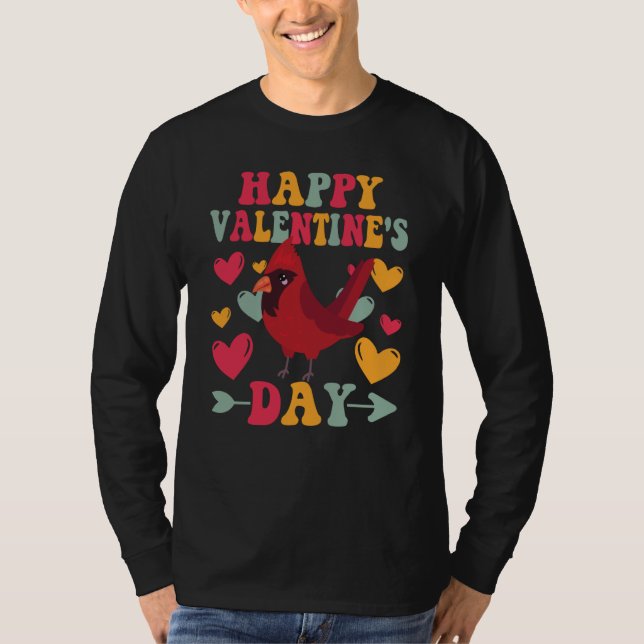 Happy Valentines Day Cardinal Heart Love Groovy T Shirt (Framsida)