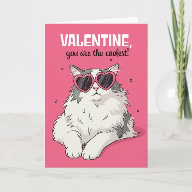 Happy Valentines Day Cat in Heart Glasses Helgkort (Framsida)