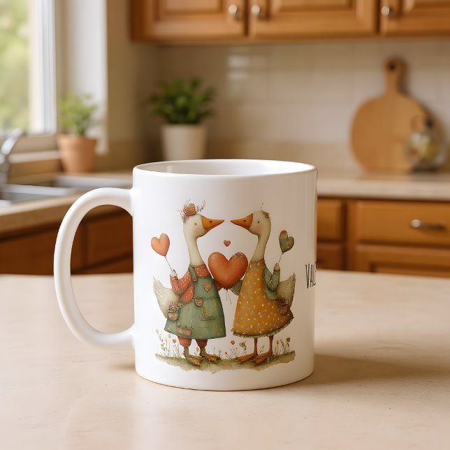 Happy Valentine's Day Charming Geese Kaffemugg (Skapare uppladdad)