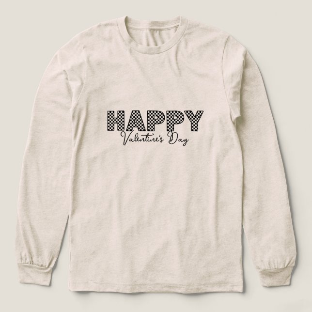 'Happy Valentine's Day' Checkered Letters Fun Cozy T Shirt (Design framsida)