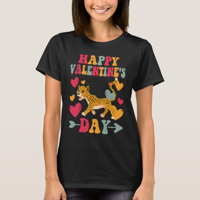 Happy Valentines Day Cheetahs Heart Love Groovy T Shirt (Framsida)
