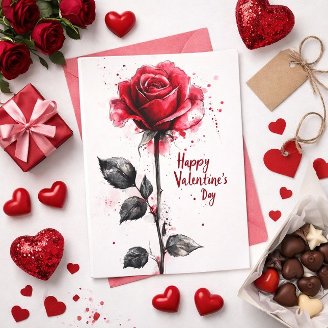 Happy Valentine's Day – Classic Red Rose Kort (Skapare uppladdad)