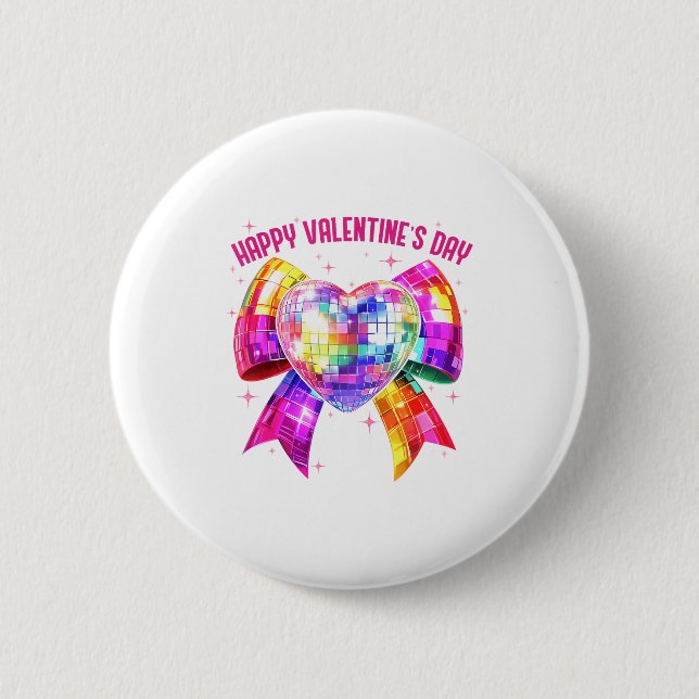 Happy Valentine's Day Coquette Disco Ball Heart Gi Knapp (Framsida)