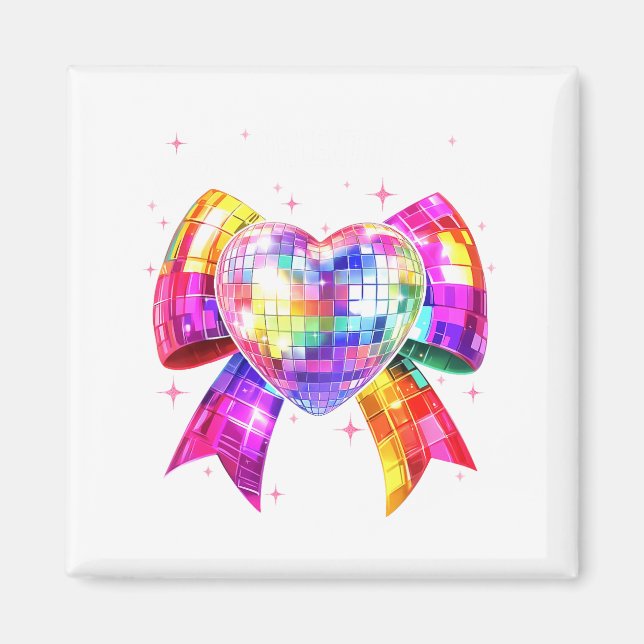 Happy Valentine's Day Coquette Disco Ball Heart Gi Magnet (Framsidan)
