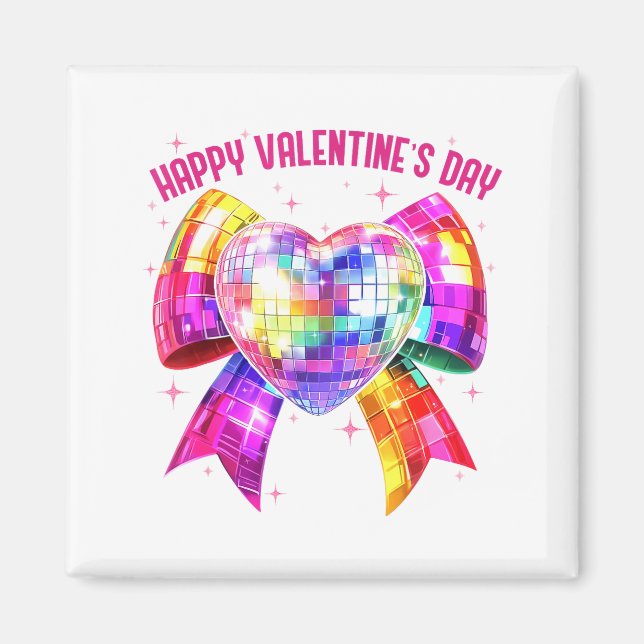 Happy Valentine's Day Coquette Disco Ball Heart Gi Magnet (Framsidan)