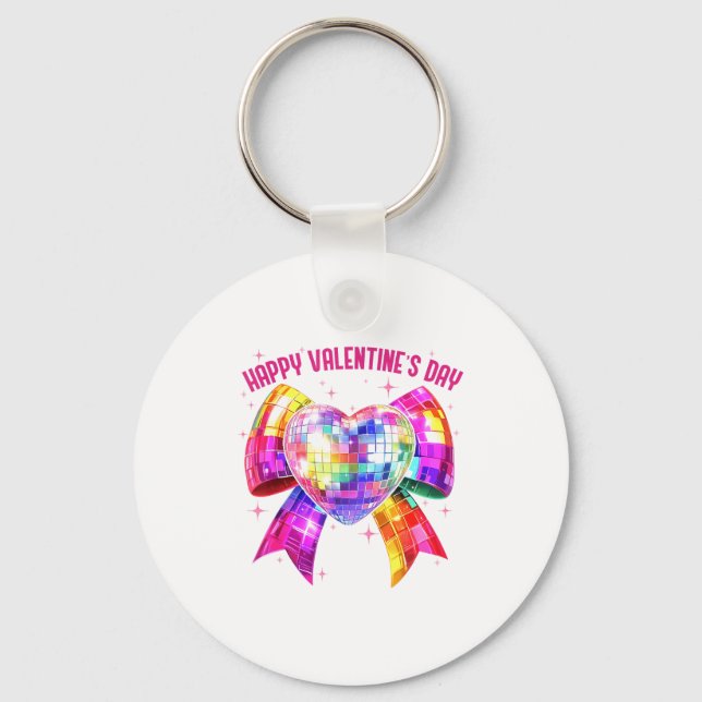 Happy Valentine's Day Coquette Disco Ball Heart Gi Nyckelring (Framsida)