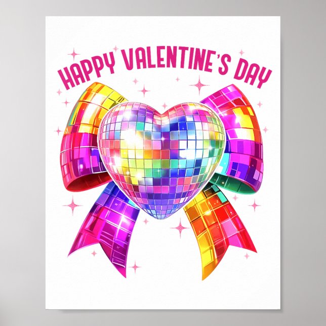 Happy Valentine's Day Coquette Disco Ball Heart Gi Poster (Framsidan)