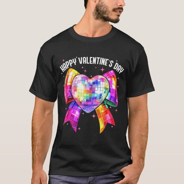 Happy Valentine's Day Coquette Disco Ball Heart Gi T Shirt (Framsida)
