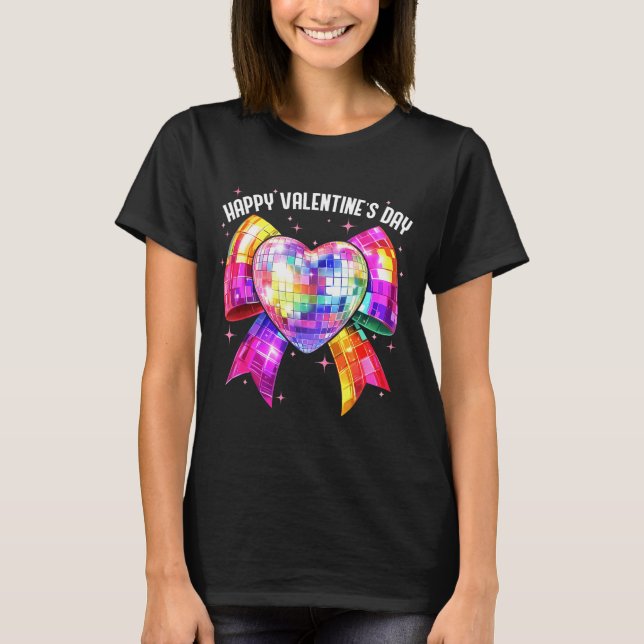 Happy Valentine's Day Coquette Disco Ball Heart Gi T Shirt (Framsida)