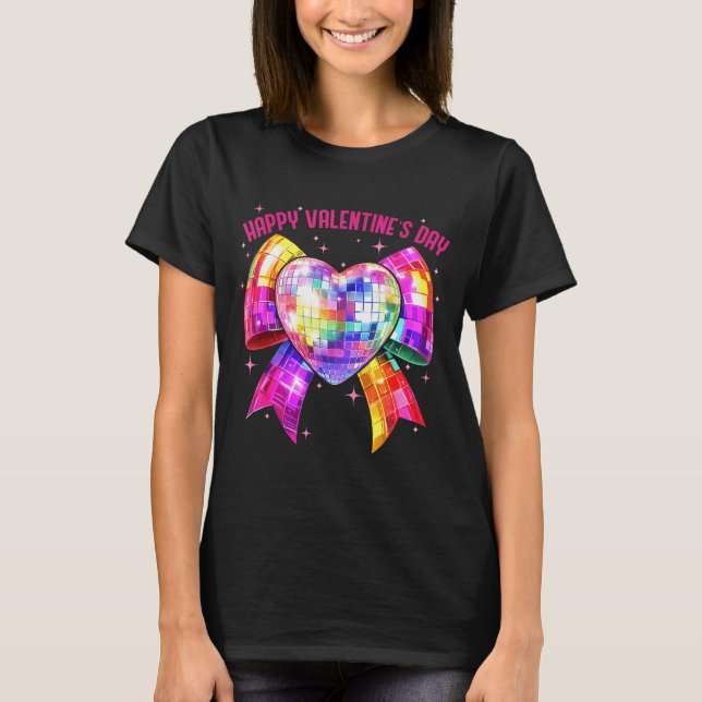 Happy Valentine's Day Coquette Disco Ball Heart Gi T Shirt (Framsida)