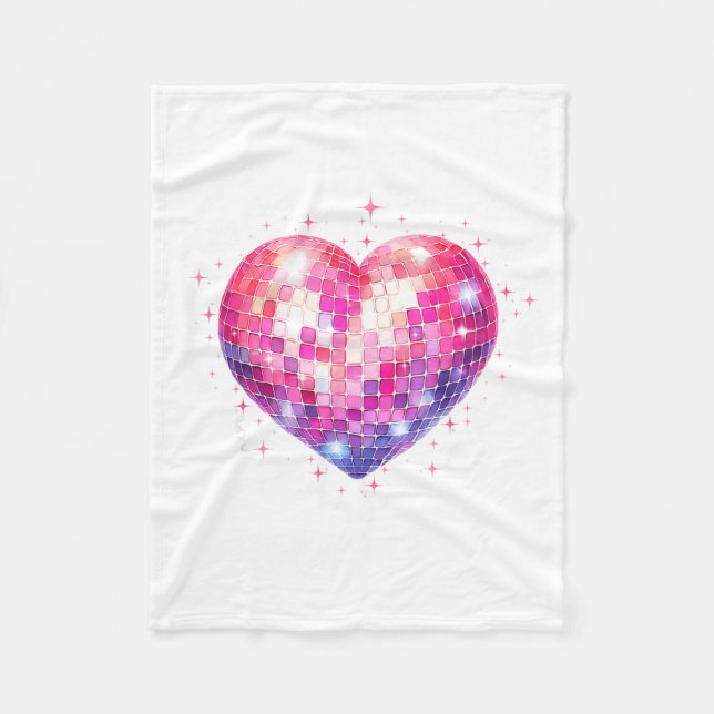 Happy Valentine's Day Coquette Nk Disco Ball Heart Fleecefilt (Framsidan)