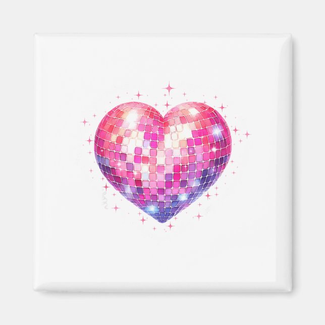 Happy Valentine's Day Coquette Nk Disco Ball Heart Magnet (Framsidan)