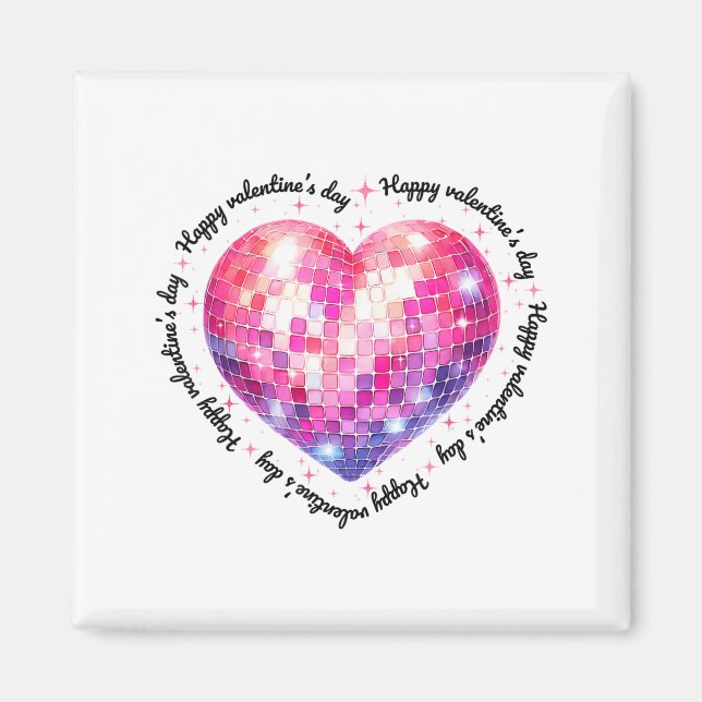 Happy Valentine's Day Coquette Nk Disco Ball Heart Magnet (Framsidan)