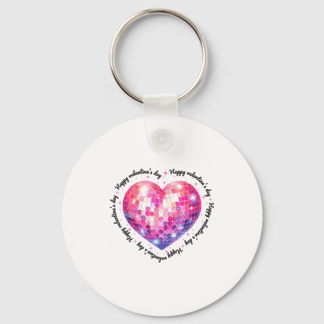 Happy Valentine's Day Coquette Nk Disco Ball Heart Nyckelring (Framsida)