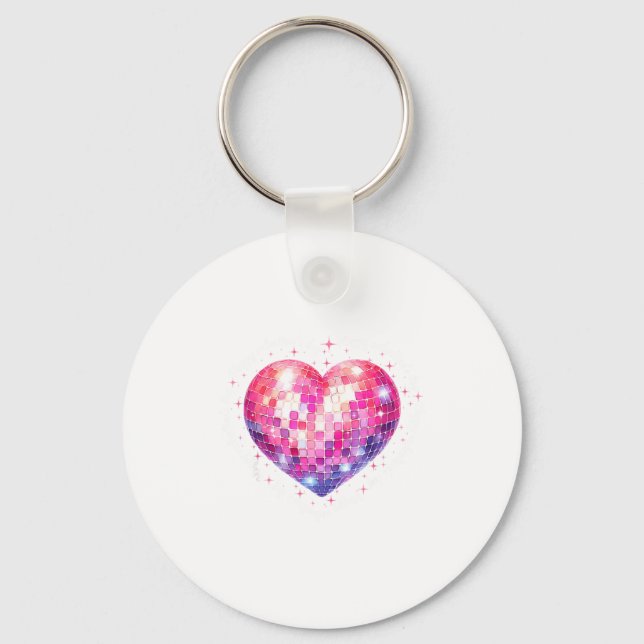 Happy Valentine's Day Coquette Nk Disco Ball Heart Nyckelring (Framsida)