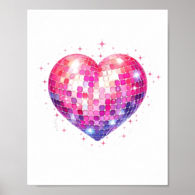 Happy Valentine's Day Coquette Nk Disco Ball Heart Poster (Framsidan)