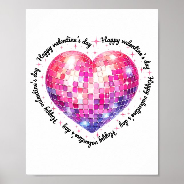Happy Valentine's Day Coquette Nk Disco Ball Heart Poster (Framsidan)