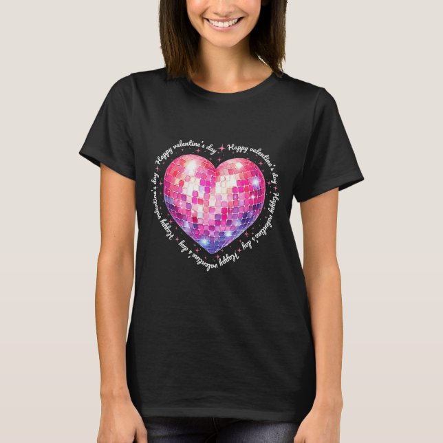 Happy Valentine's Day Coquette Nk Disco Ball Heart T Shirt (Framsida)