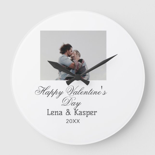 Happy Valentine's day couple photo modern simple t Stor Klocka (Framsida)