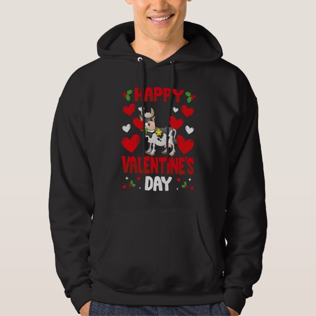 Happy Valentines Day Cow Heart Love Animal Hoodie (Framsida)