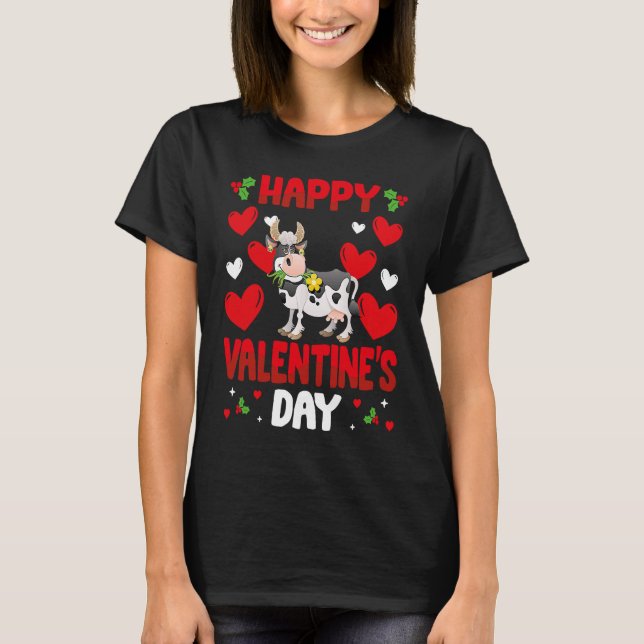 Happy Valentines Day Cow Heart Love Animal T Shirt (Framsida)