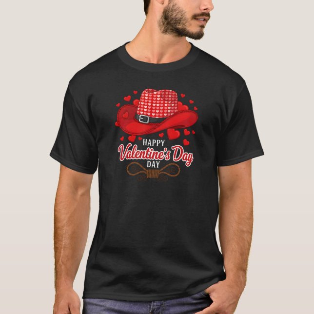 Happy Valentine's Day Cowboy Hat Rope T Shirt (Framsida)